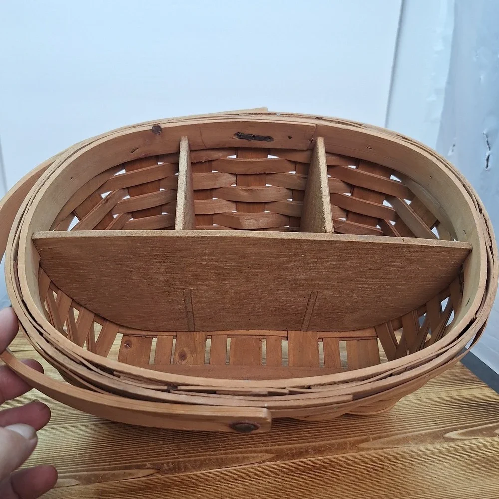 Hand Woven Amash Utensil Plate Holder Basket 11x6 Natural Wood Caddy